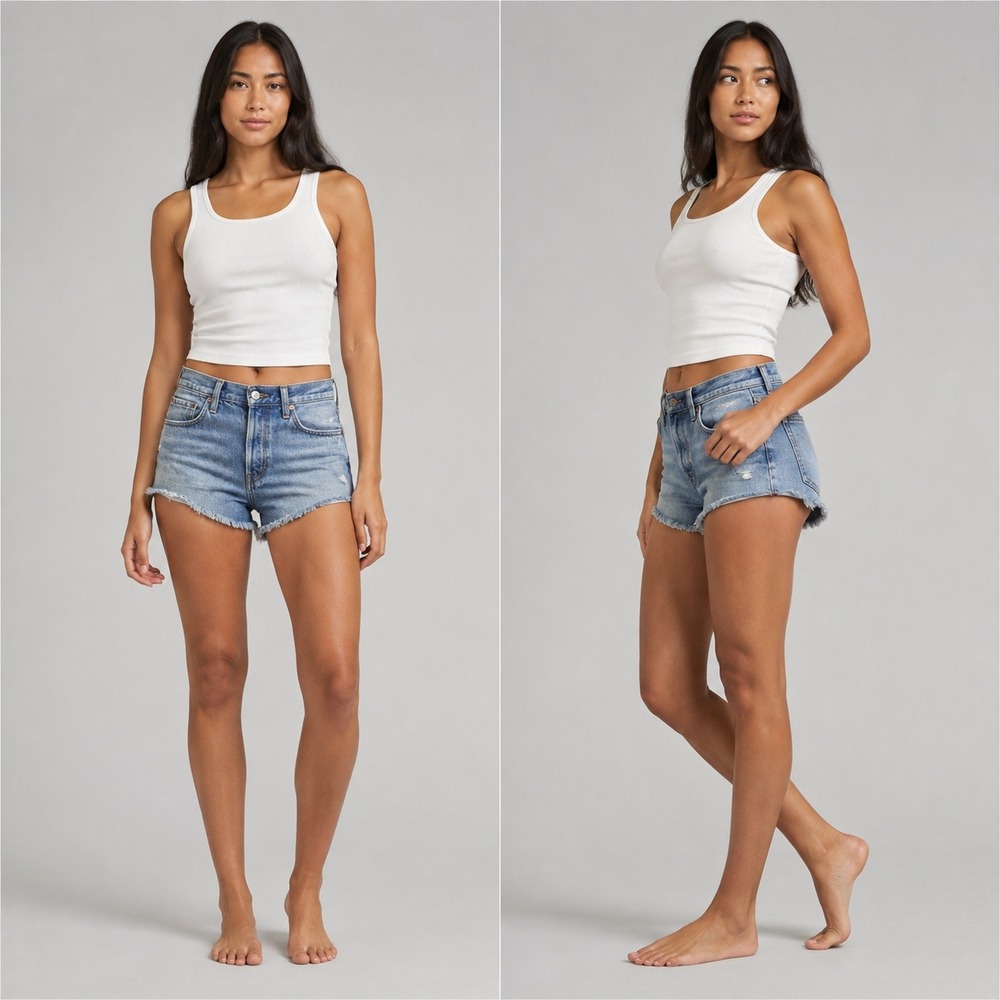 Levis Premium 501 High Rise‎ Distressed Denim Shorts Medium Wash Blue Womens 27